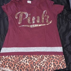Glitter with leopard short sleeve shirt